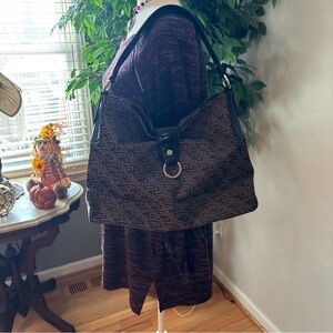 Liz Claiborne Black and Brown Patterned Shoulder Bag